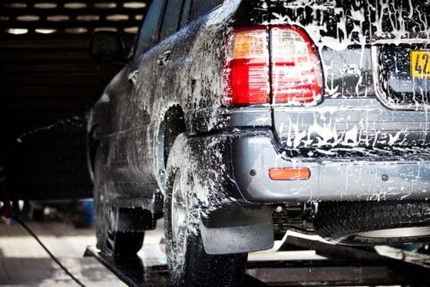 wet soapy car