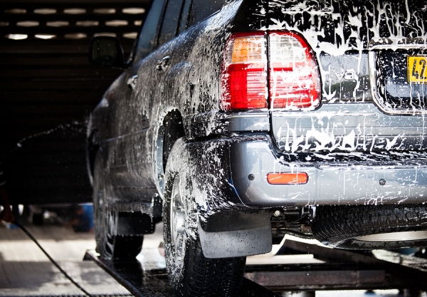 wet soapy car